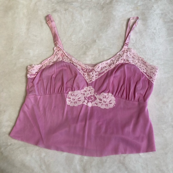 VINTAGE/ pink lace crop cami - Picture 2 of 5